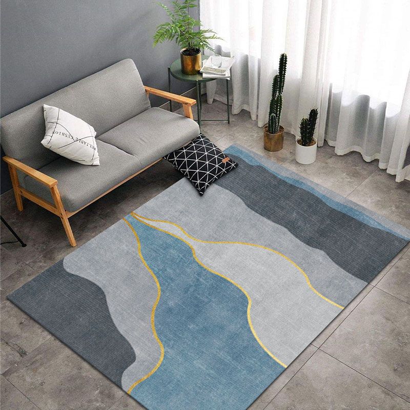 Blue Geometric Pattern Rug Modern Polyester Area Rug Non-Slip Backing Carpet for Living Room