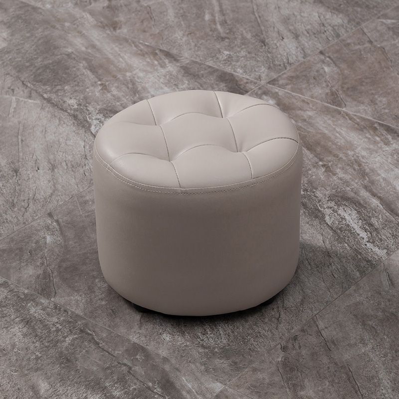 Modern Genuine Leather Ottoman Plain Tufted Detail Round Footstool Ottoman