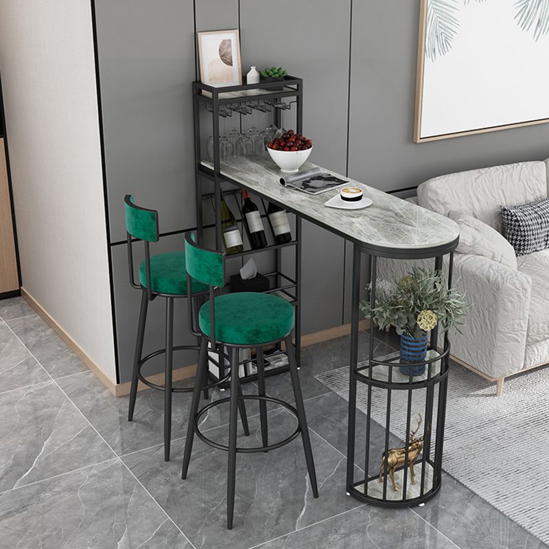 Stone Top Bistro Bar Table Rectangle Bar Table with Wine Rack