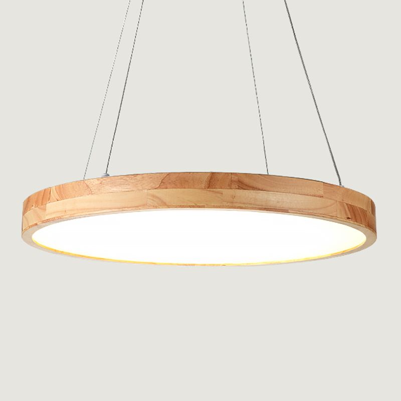 Round Wooden Hanging Lamp LED Pendant Light for Dining Room with Acrylic Shade