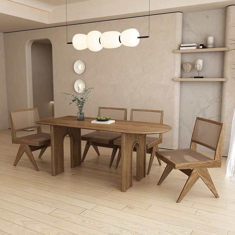 Contemporary Irregular Shape Solid Wood Dining Table with Chairs