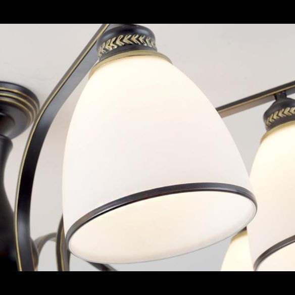 Kuppelglas Halbflush -Halterung Leuchte Traditionelle Schlafzimmer Deckenmontage Kronleuchter in Schwarz