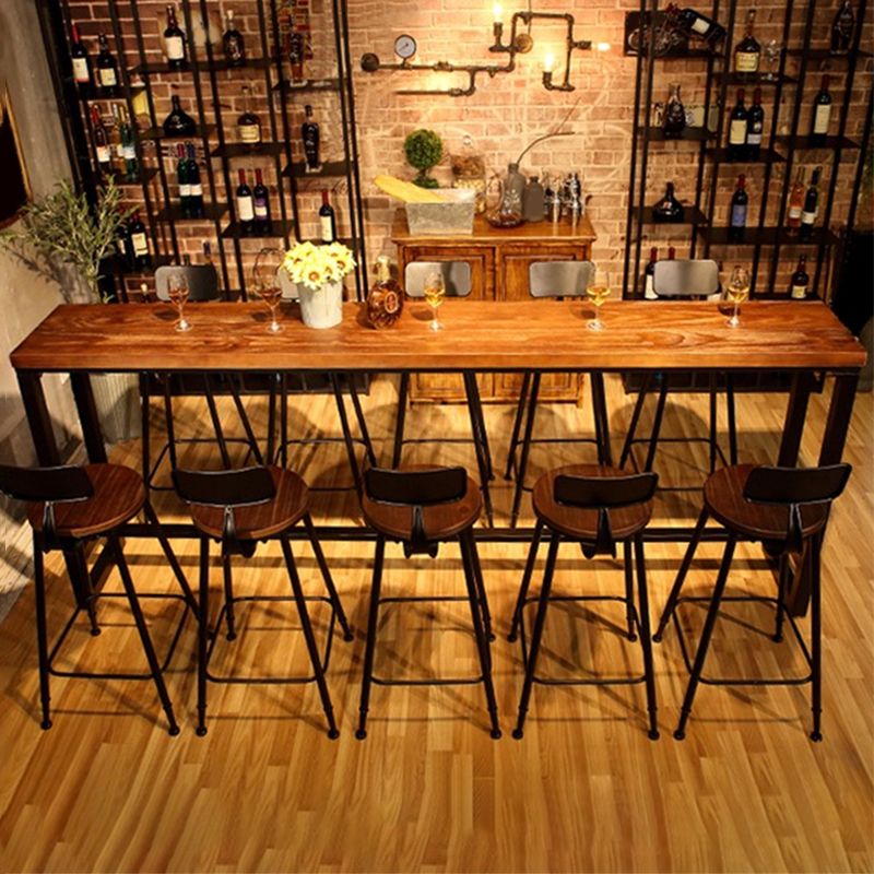 Industrial Solid Wood Bar Table Trestle Base Dining Table for Bistro