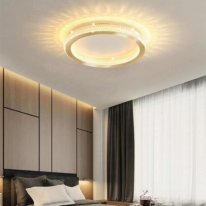 Gold Round Ceiling Mount Light LED Ceiling Light with Acrylic Shade for Bedroom