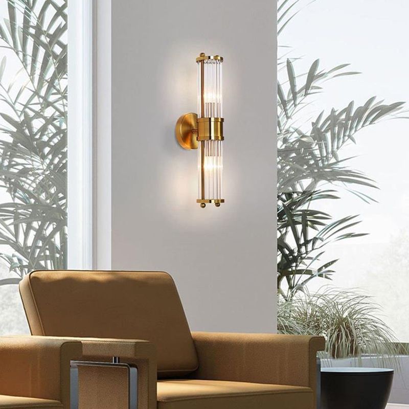 Crystal Half Cylinder Wall Lights Modern Style Multi Lights Wall Light Sconce in Brass