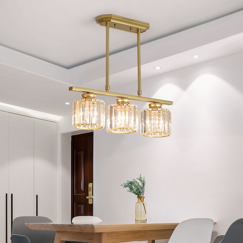Post-Modern Island Light Fixture Gold Hanging Light with Crystal Shade for Dining Table