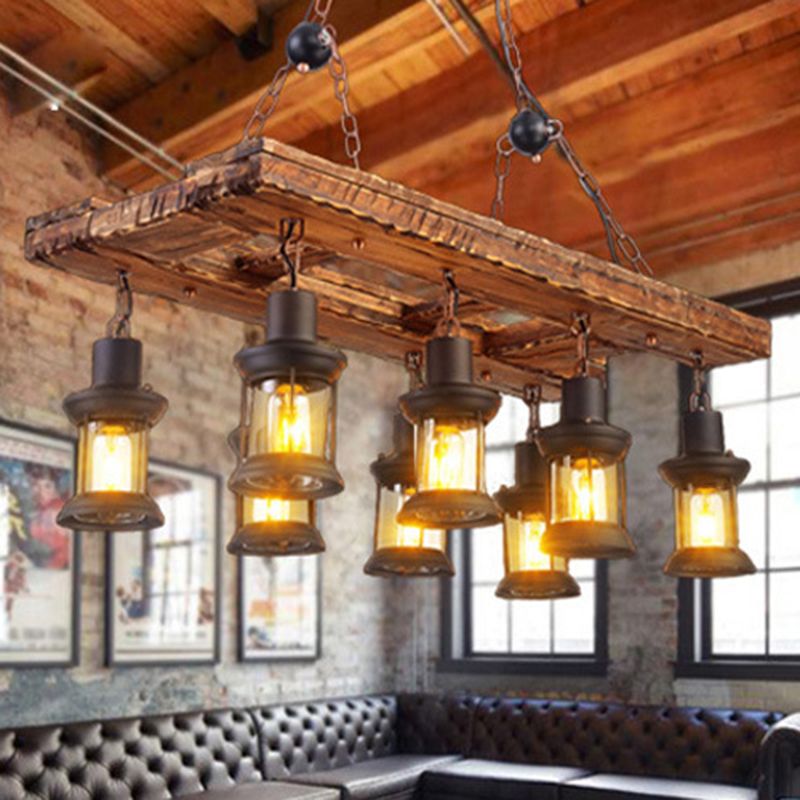 Retro -stijl lantaarn plafondverlichting ijzer kroonluchter lichtarmatuur in hout voor restaurant