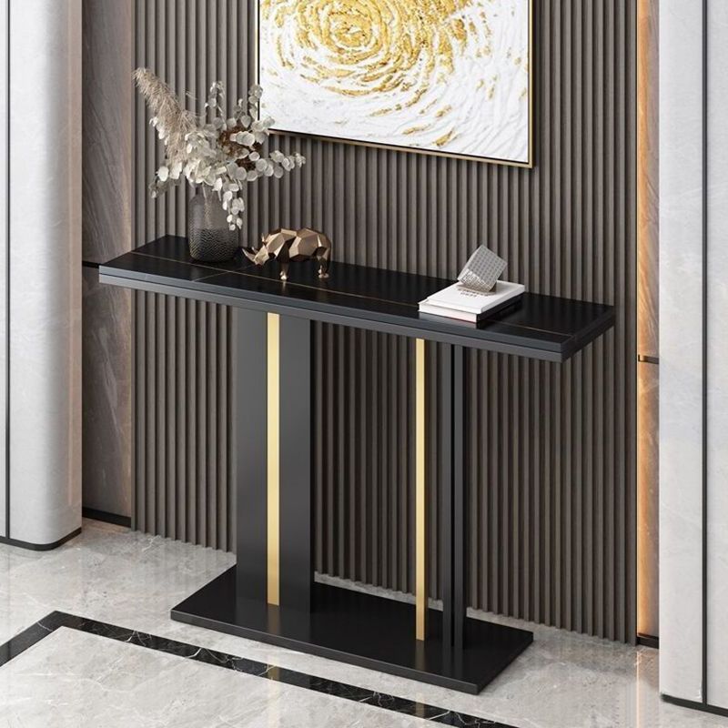Contemporary Style Console Table with Stone Top and Pedestal Base for Hall