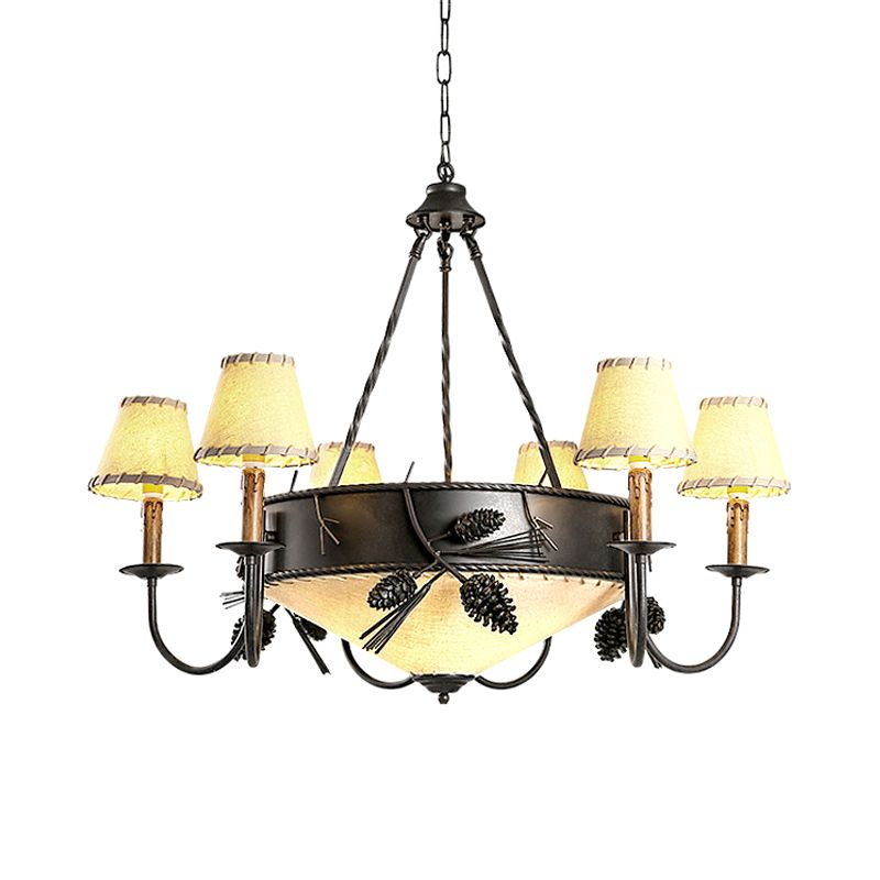 Zwart 9 lichten plafondlamp vintage stof taps toelopend kroonluchter hanglamp met Pinecone deco