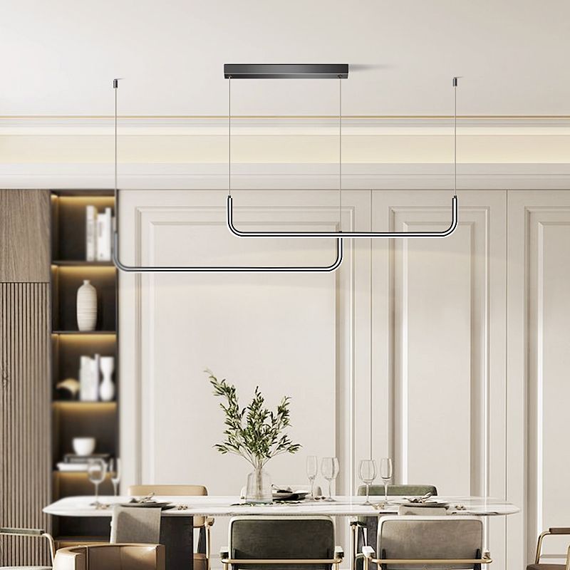Idées d'éclairage d'île linéaire de forme moderne pendentifs îles métalliques en noir