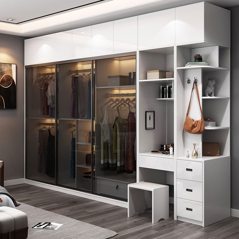 Wood and Glass Wardrobe Armoire Contemporary Sliding Wardrobe Closet