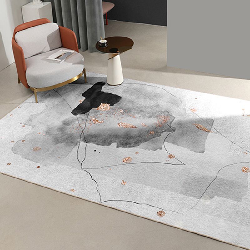 Grey Living Room Carpet Modern Chenille Abstract Pattern Area Rug Stain Resistant Washable Rug