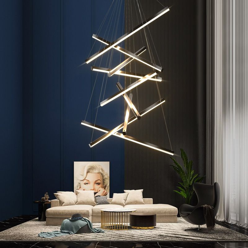 Modern Style Metal Hanging Light Fixtures Linear Multi Lights Suspension Light