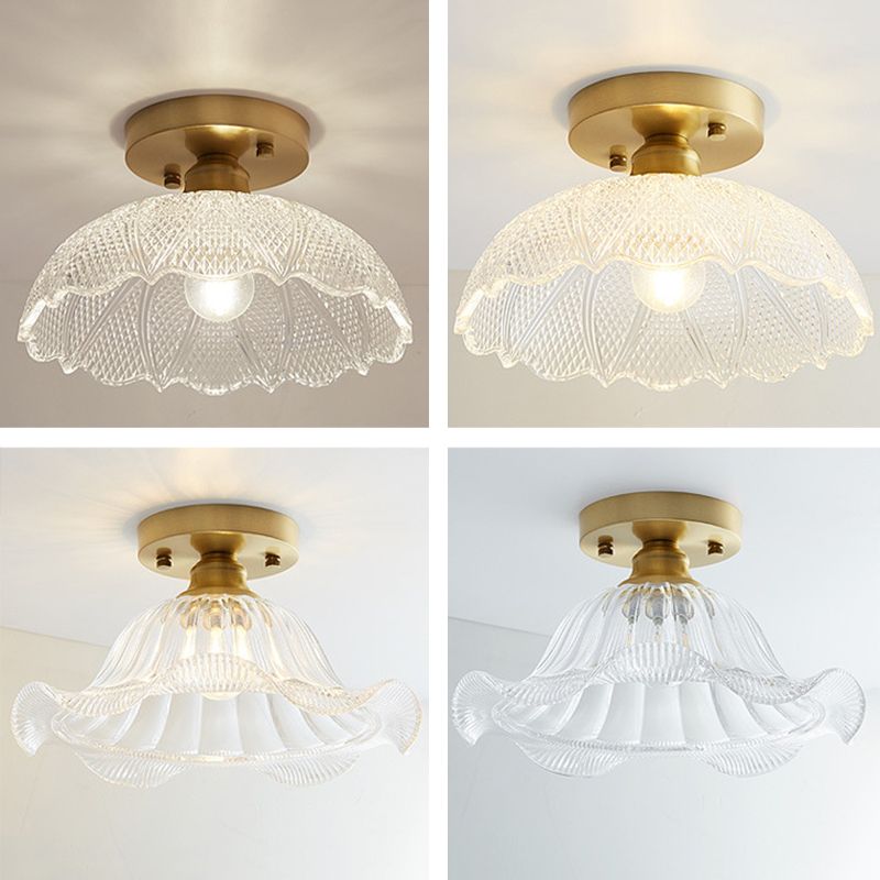 Modern Ceiling Light 1-Light Copper Ceiling Mount Light with Glass Shade for Aisle