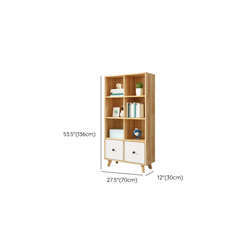 2-Drawer Solid Wood Accent Chest Natural Modern Cabinet with Shelves