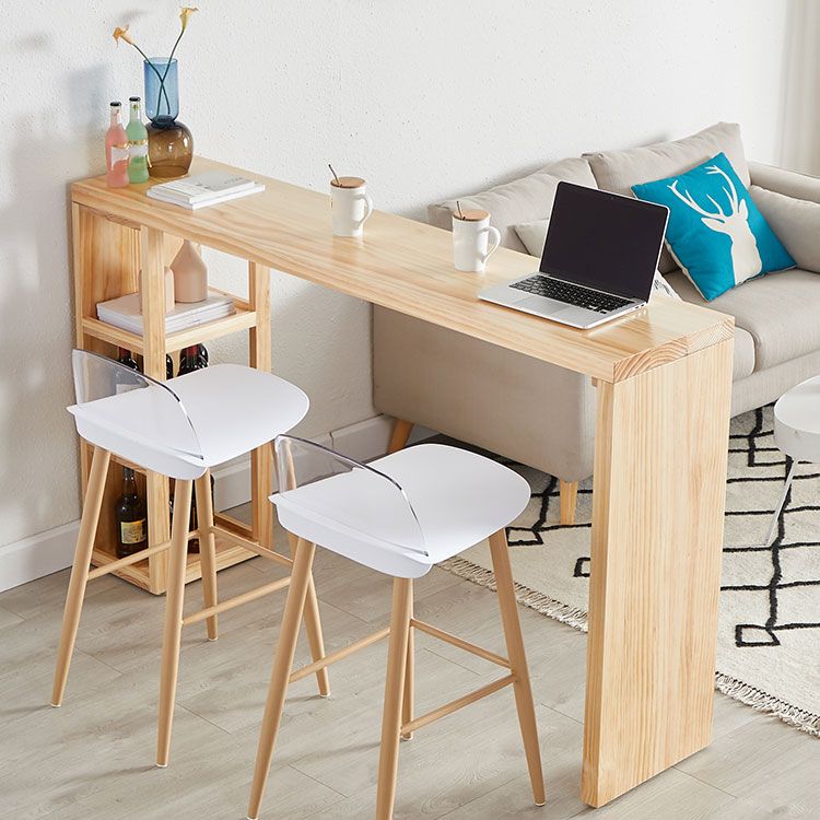 Contemporary Bar Dining Table Rectangle Wood Bar Table with Shelves in Brown