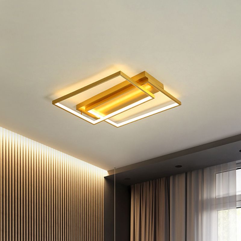 Rectangle Metal Flush Mount Light Fixture Modern 16.5"/20.5" W LED Gold Ceiling Lamp for Bedroom