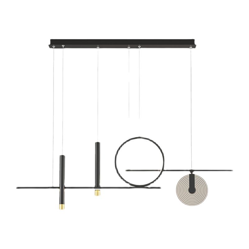 Minimalist Shaded Hanging Island Light Metal Dinning Room LED Island Pendant Light in Black