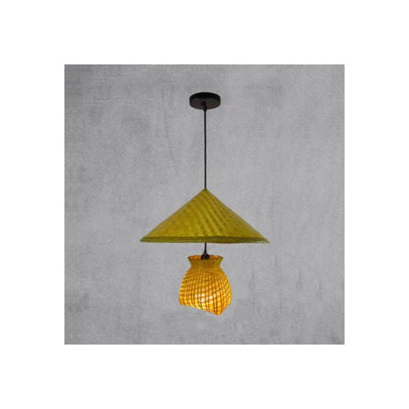 Beige Woven Shade Hanging Lamp Asian Stylish 16.5"/19" W 1 Head Rattan Hanging Fixture Light for Dining Room