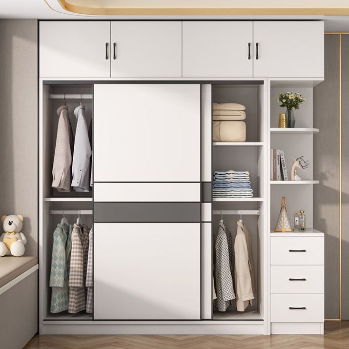 Engineered Wood Wardrobe Armoire White Wardrobe Cabinet with Soft Close Doors