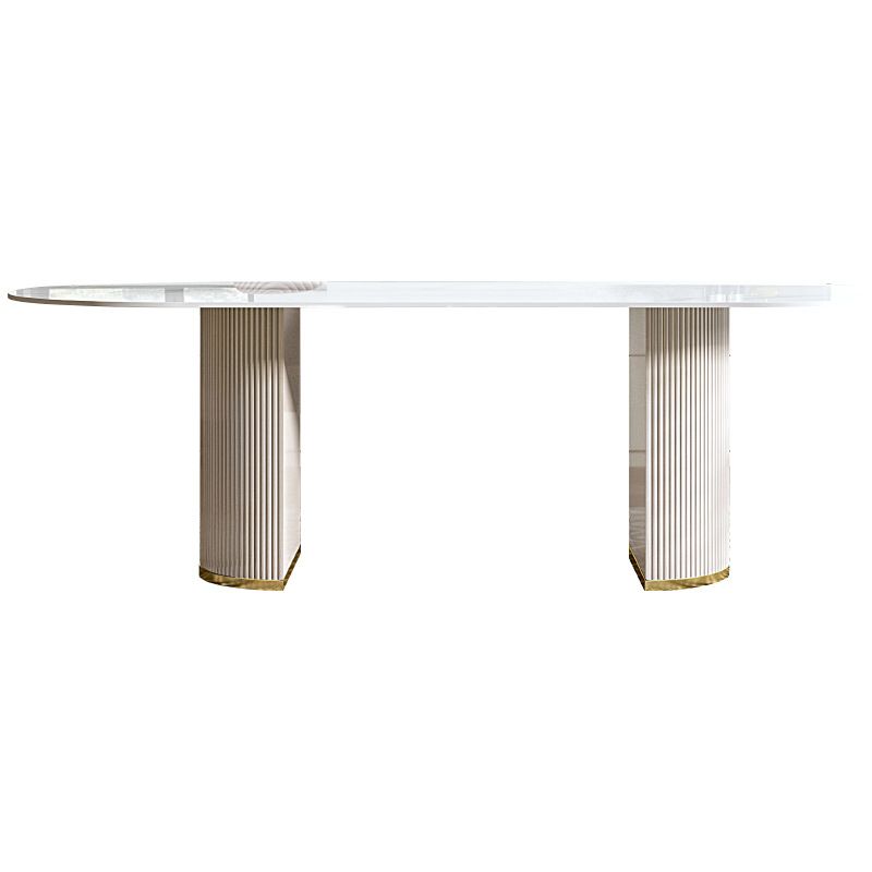 Minimalist White Standard Dining Set Rectangular Kitchen Dining Set with Double Pedestal Base