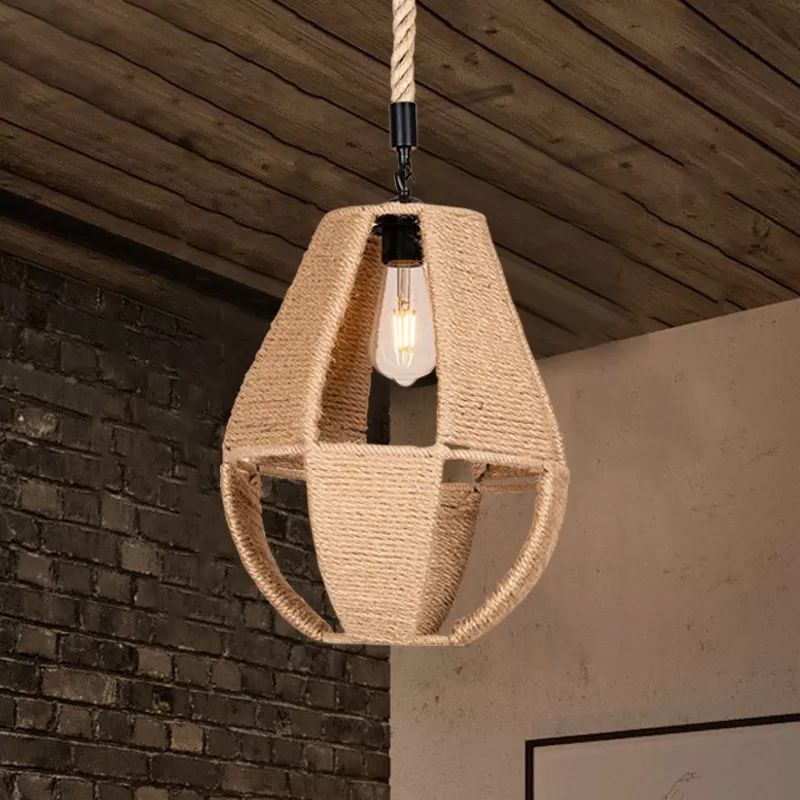 Lacrime a corda teacca a mano a sospensione agricola leggera Bistro a 1 lutto Design scavato lampada a sospensione in marrone
