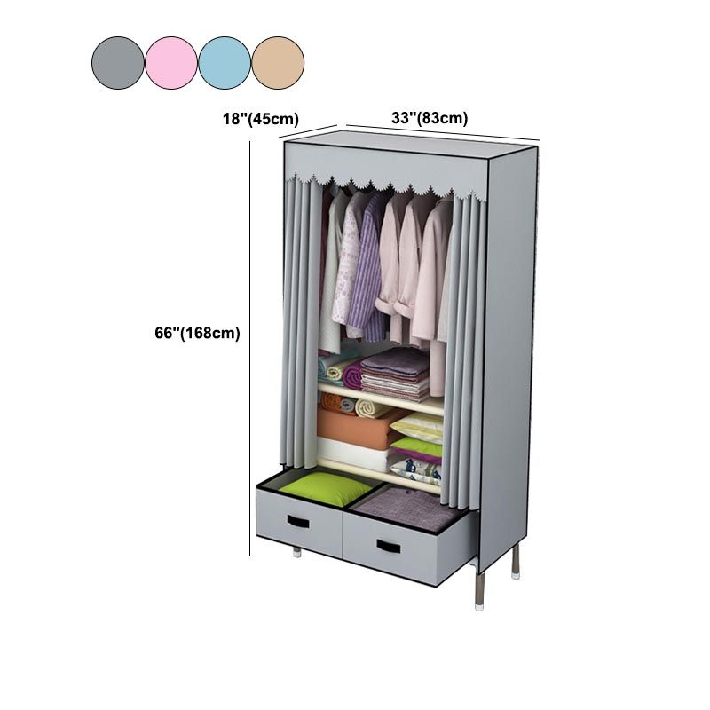 Silver Metal Frame Wardrobe Cabinet Contemporary Home Wardrobe with Drawers