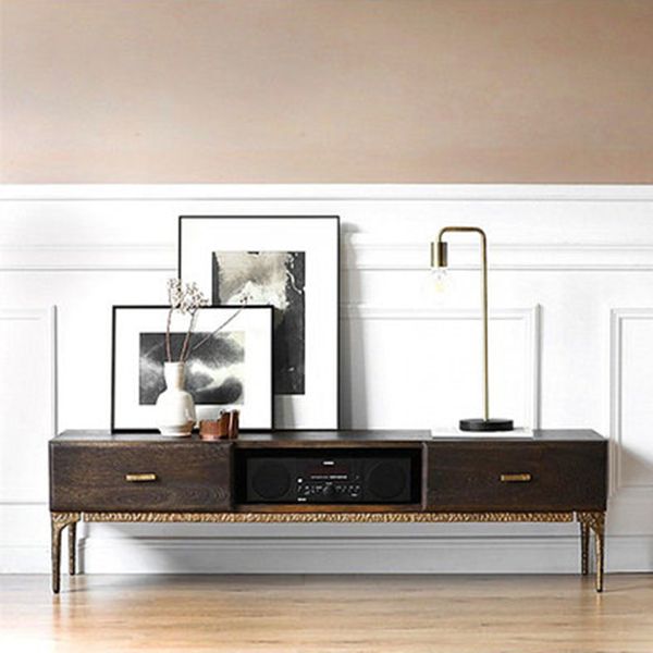 15.75"W TV Stand Industrial Style Solid Wood Brown TV Console with Drawer