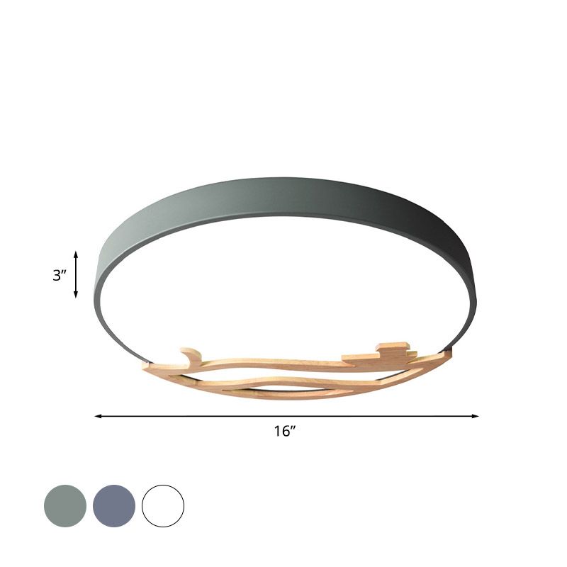 Modern Drum Flush Mount Lamp Acrylic Led Bedroom Ceiling Light Fixture in Green/Gray/White