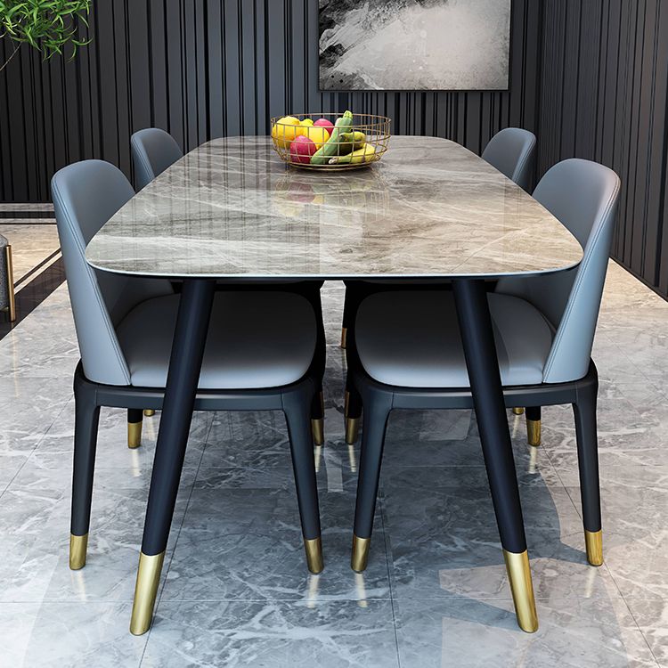 Rechthoek 4 poten luxe eettafel grijze tint vaste tafel van gesinterde steen