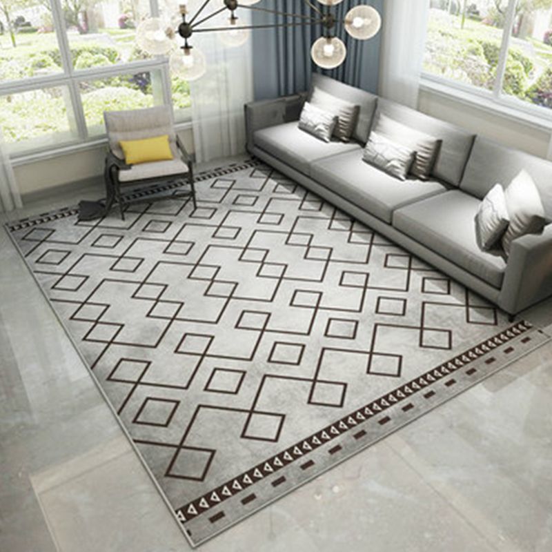 Grey Modern Rug Polyester Geometric Print Rug Washable Area Rug for Living Room