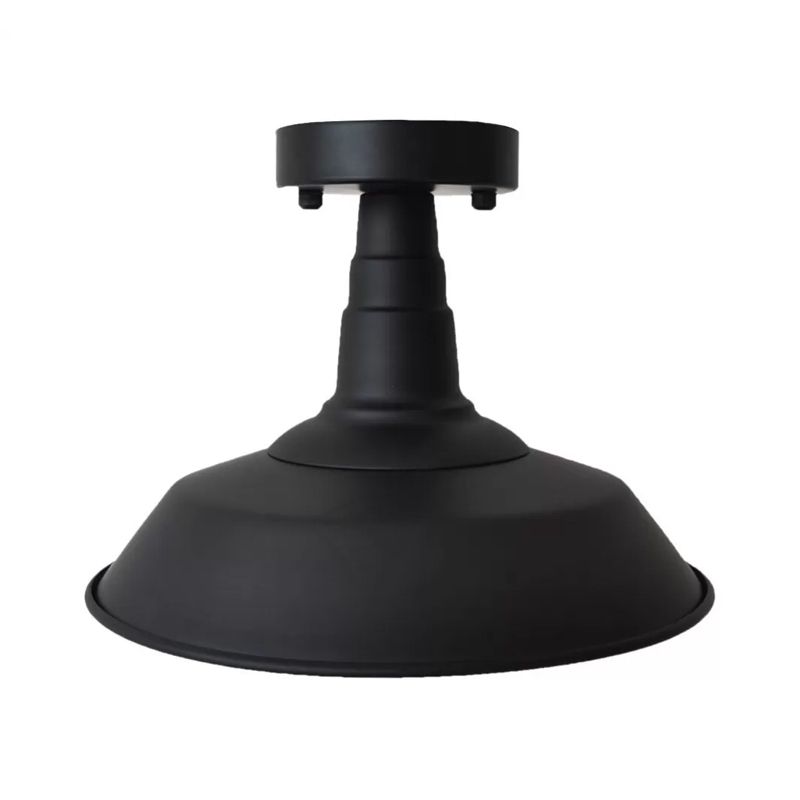 Barn Washroom Flushmount Lighting Rustic Iron Single Bulb Black Semi Flush Mount Ceiling Light