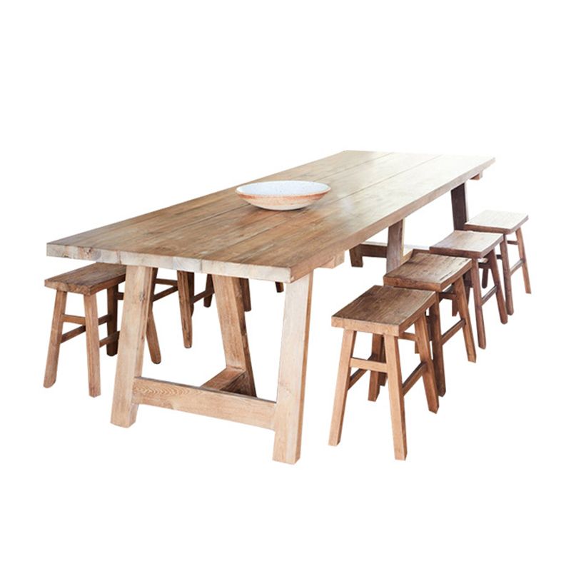 Mesa de comedor de madera de pino Mesa rectangular moderna con base de pedestal doble