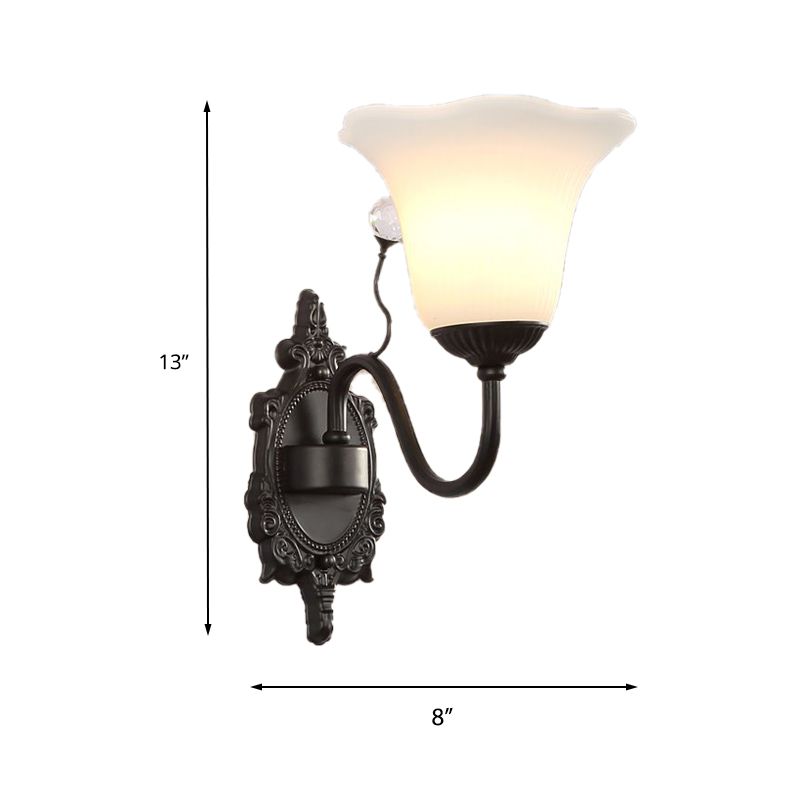 Fleur de lampe murale noire en verre noir ivoire 1/2 LIGHT RUSTIC MUR MOURNIÈRE LECONDE AVEC CRISTAL ACCENTE POUR HALL