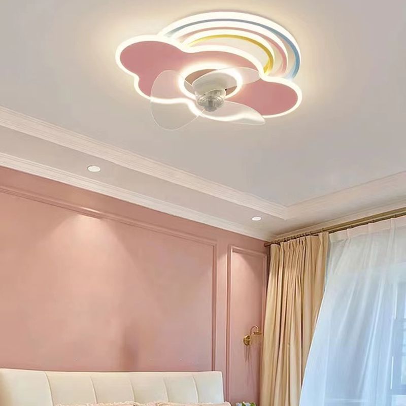 3-Blade Ceiling Fan Children Metallic Pink Fan with Light for Dining Room