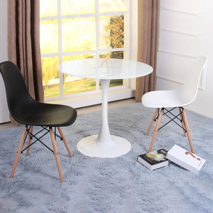 Contemporary Style Home Tempered Glass Dining Table Round Shape Table with Pedestal Base