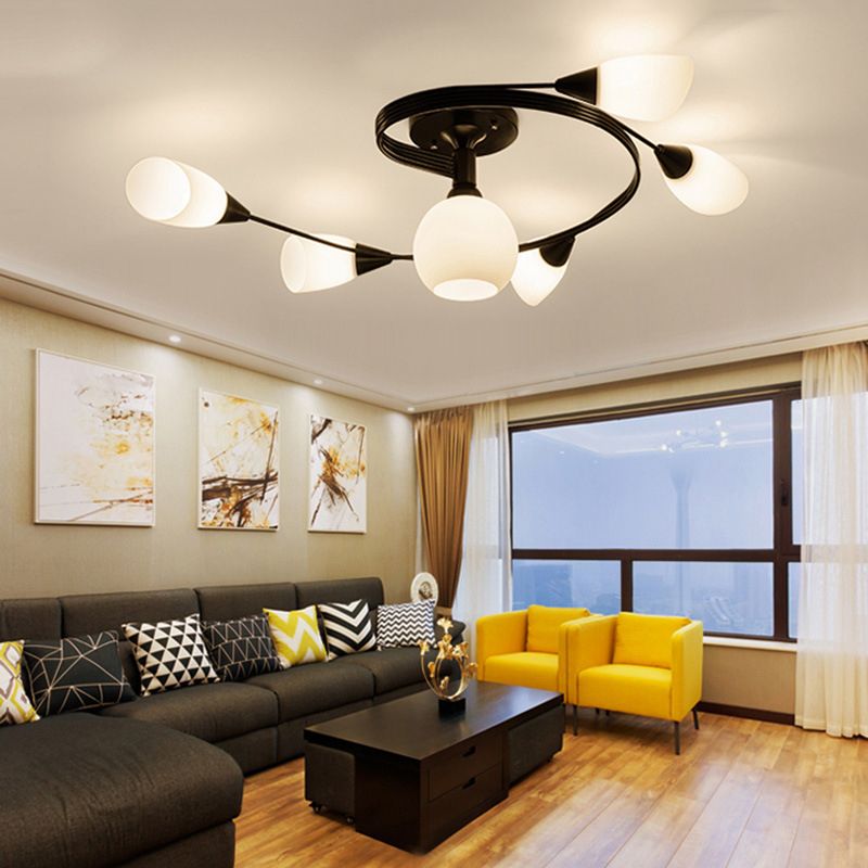 Minimalism Sputnik Flush Mount Glass Semi Flush Mount Ceiling Light in Black