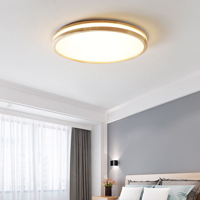 1 Light Circle Ceiling Lamp Modern Style Wood Ceiling Lighting for Restaurant