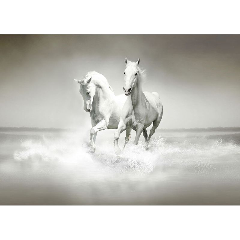Traditional Galloping Horses Wall Decor for Living Room, Customized Size Wall Mural in Soft Grey