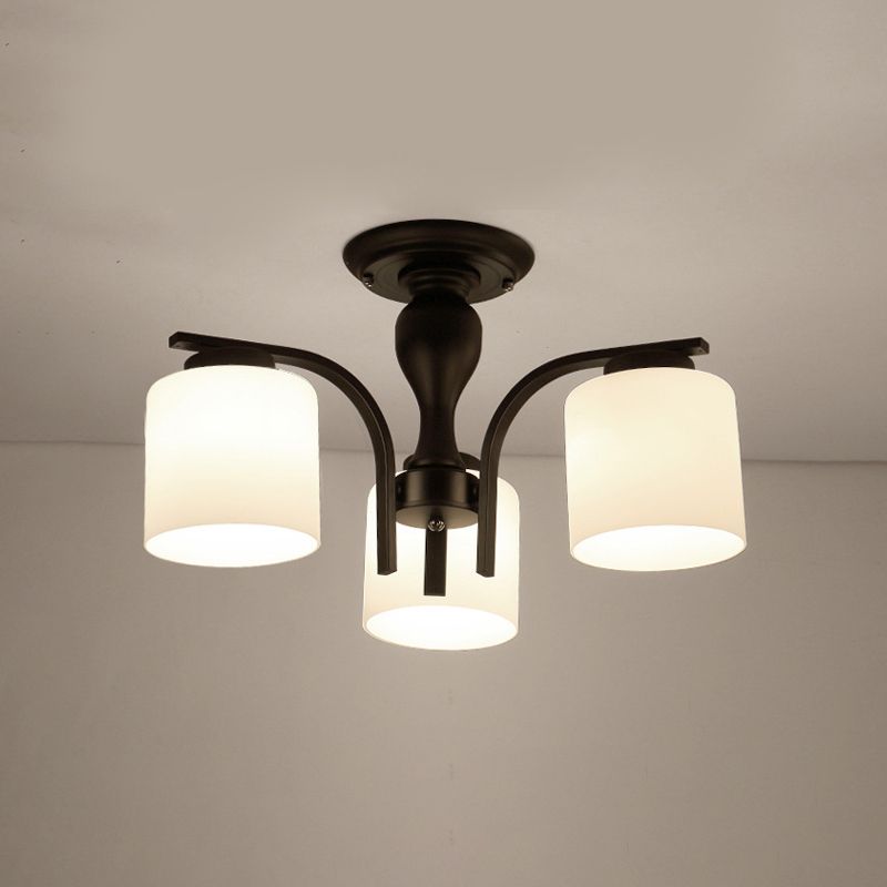 Cylindrical Semi Flush Ceiling Light Simple Ceiling Mount Light with Glass Shade