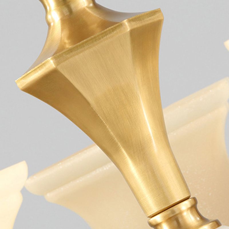 Bell-Shaped Shade Chandelier Light Fixture Traditional White Glass Pendant Lighting for Restaurant