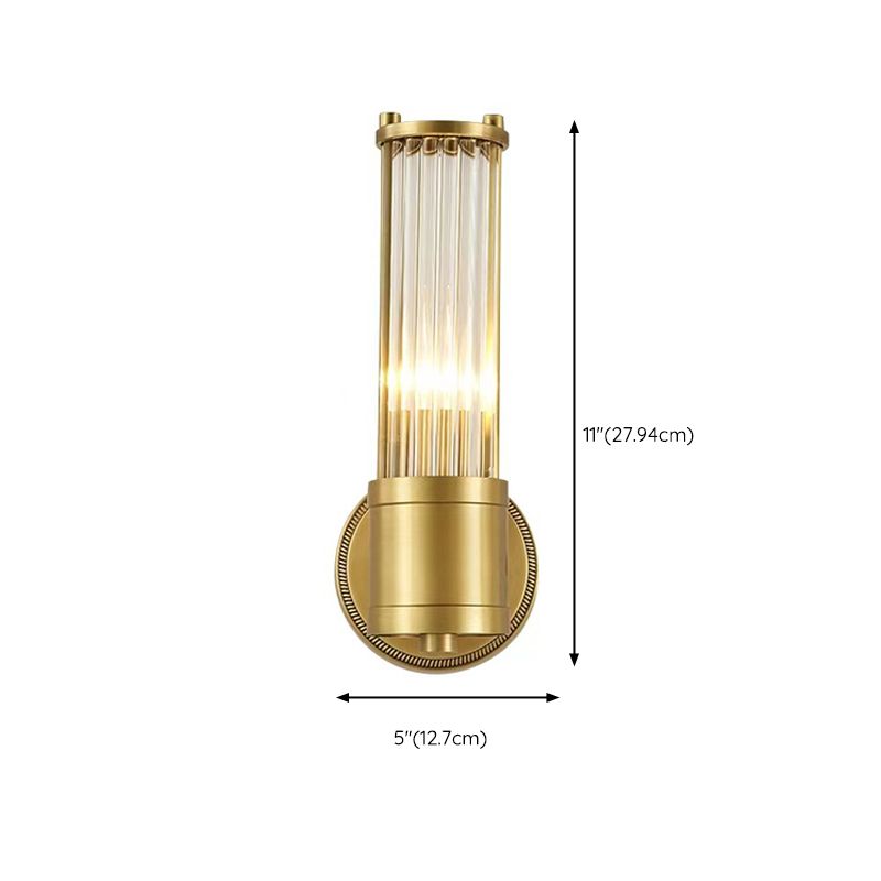 1 / 2 - Light Cylinder Wall Sconce in Gold and Clear Solid Brass and Glass Wall Light