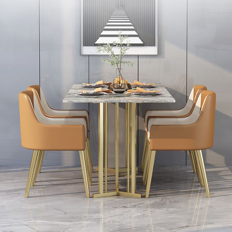 Luxury 1/2/5 Pieces Dining Set Sintered Stone Top Dining Table with Leather Chairs
