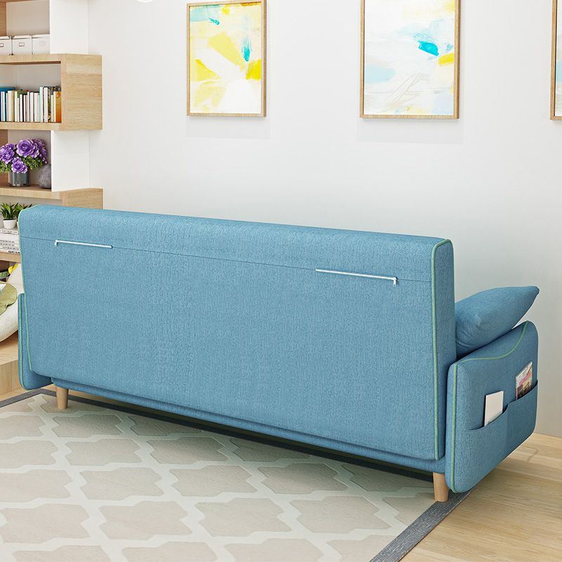 Convertible Cotton Blend Contemporary Square Arm Bed Sofa Couch in Blue