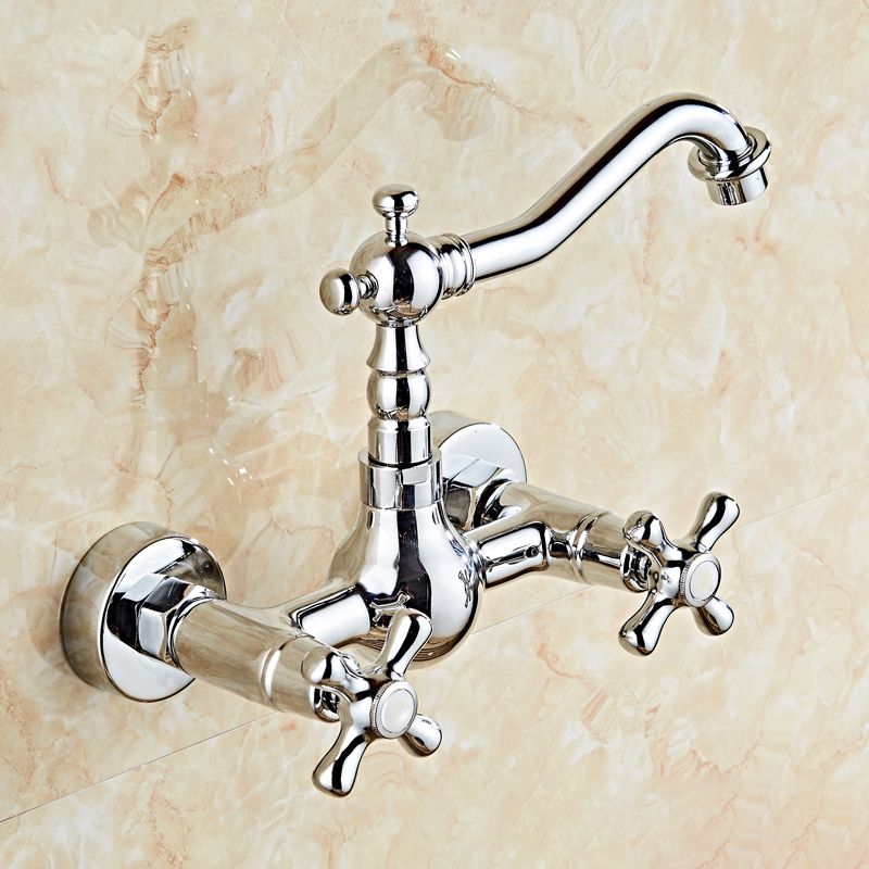 Industrial Wall Mounted Bathroom Faucet Cross Handles Lavatory Faucet