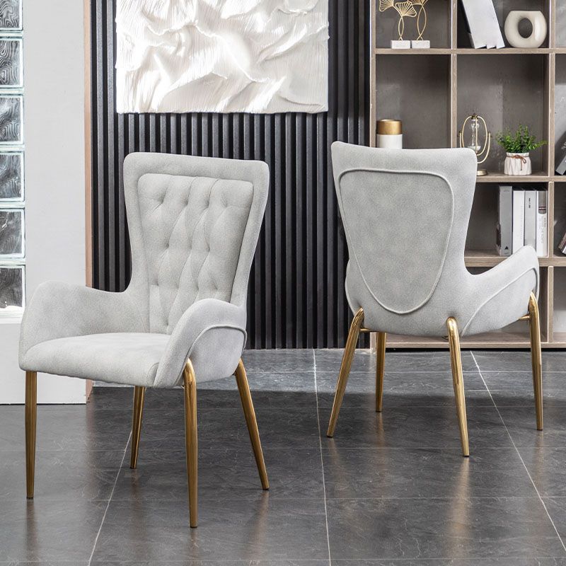 Glam Metal Arm Dining Chair Upholstered Dining Side Chair for Home Use