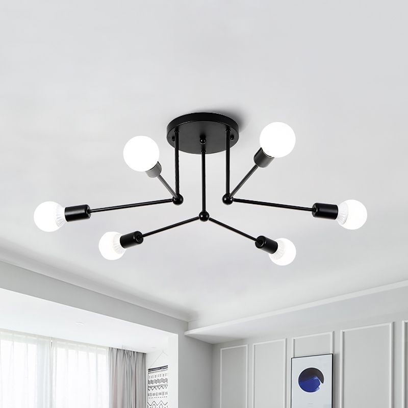 Metal Linear Semi Ceiling Mount Light Kid Bedroom Living Room Contemporary Ceiling Lamp