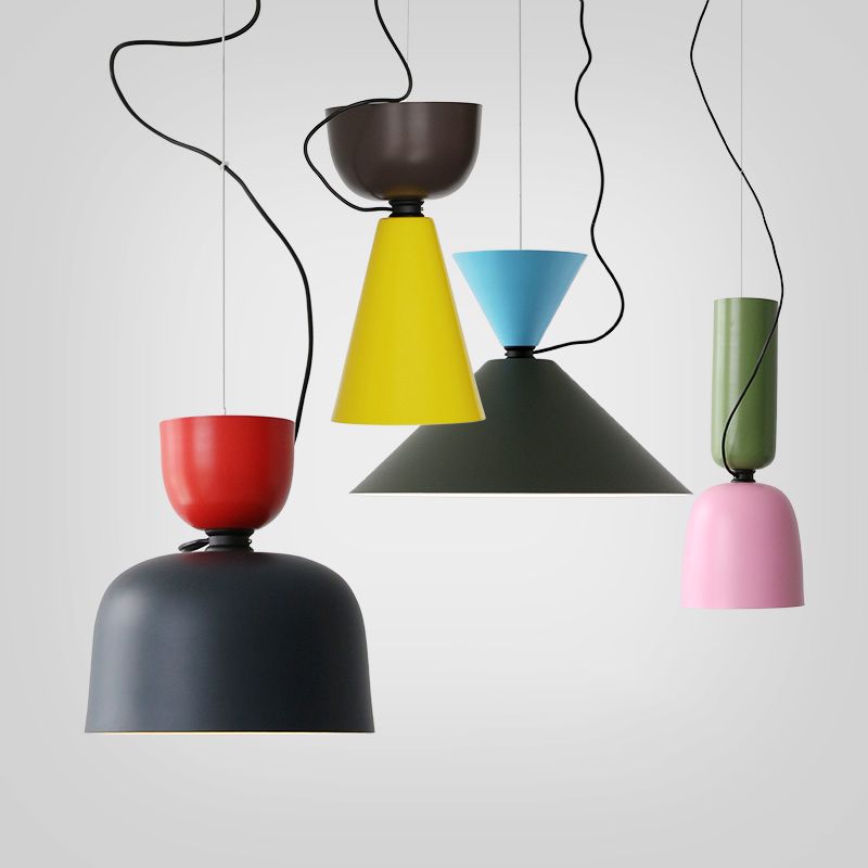 Macaron Color Block Suspension Lighting Aluminum 1 Bulb Pendant Light for Dining Room