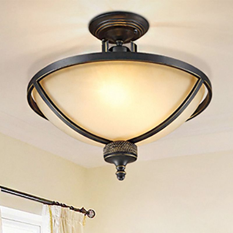 3 luci Luce semifulò in vetro smerigliato tradizionale tradizionale camera da letto a cupola nera semi -filo