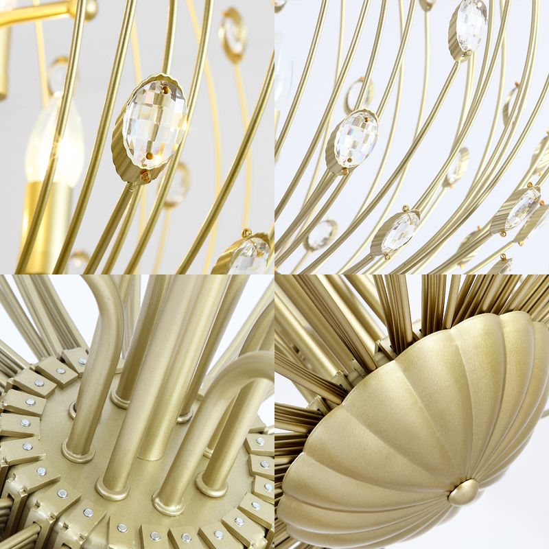 Peacock Crystal Semi Flush Mount Light Vintage 3 luces Luz de techo de dormitorio en oro